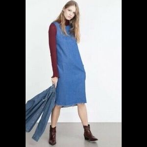 Zara denim midi chambray dress raw hem sleeveless